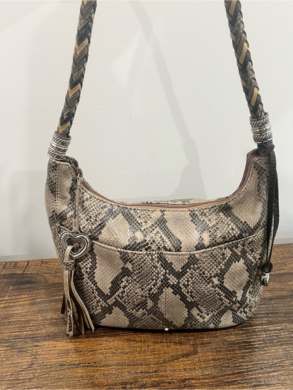RARE!! Brighton Barbados Neutral Python Snakeskin Leather Ziptop Hobo Bag - Rare